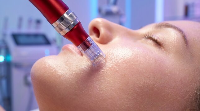 Red microneedling device revitalizing skin layers for advanced anti aging skincare technology
