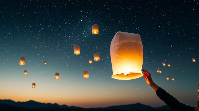A Serene Monk Amidst the Vibrant Lantern Festival, Capturing the Essence of Cultural Celebration and Peace