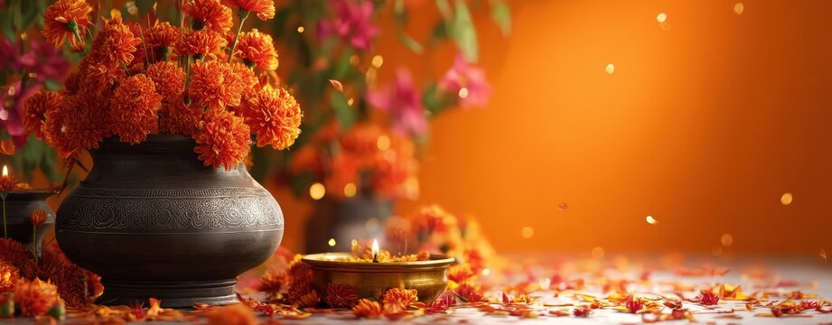 Traditional Indian background with diya lamp