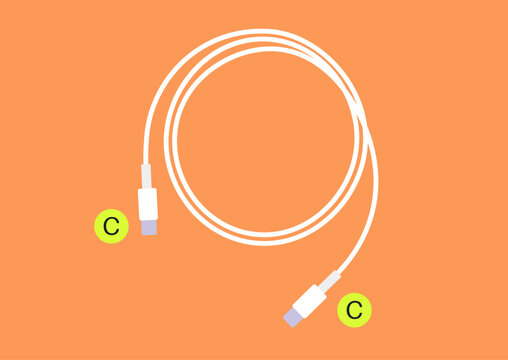 A sleek cord designed for modern devices, featuring two C type connectors on either end, artistically displayed against a vibrant orange background, illustrating its flexibility and utility.
