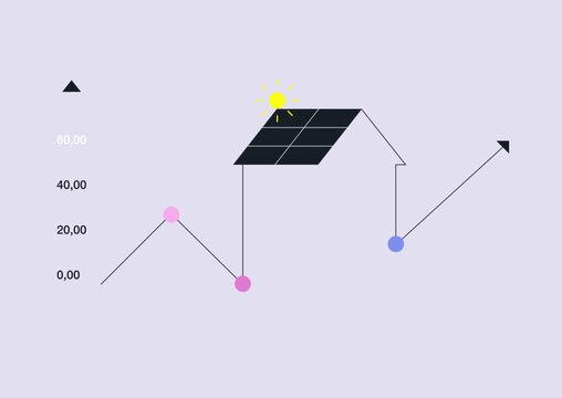 This visual showcases a solar panel on a house, accompanied by a graph that signifies potential returns on solar investments in the real estate market.