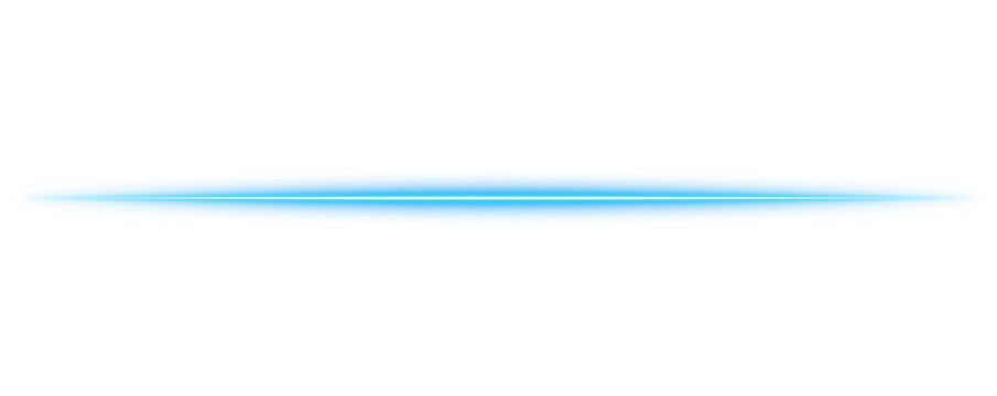 Long horizontal blue neon light bar with glowing core and soft luminous edges for modern line isolated on a transparent background