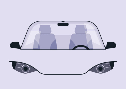 Stylish front view of a car showcasing modern designs and artistic features in a minimalist setting