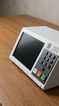 Vertical photo of a Brazilian electronic voting machine Justi&ccedil;a Eleitoral