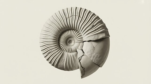 Ancient spiral ammonite fossil shell isolated on white