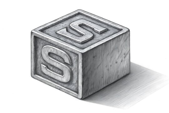 3D wooden block letter S with shadow