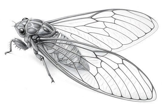 Detailed illustration of a cicada insect with transparent wings