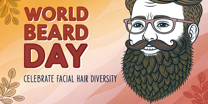 World Beard Day celebration with colorful typography and illustrated bearded faces