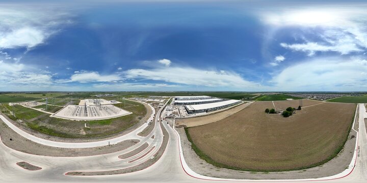 360 panorama of data center on rural farmland