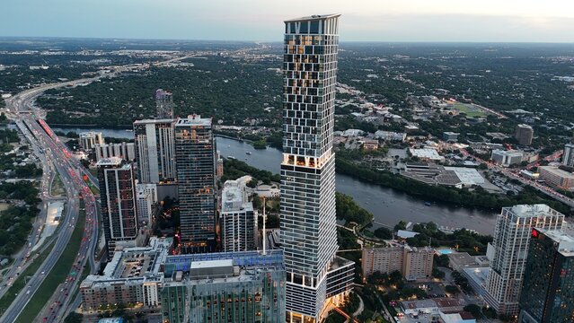 Aerial view of tallest tower in Austin