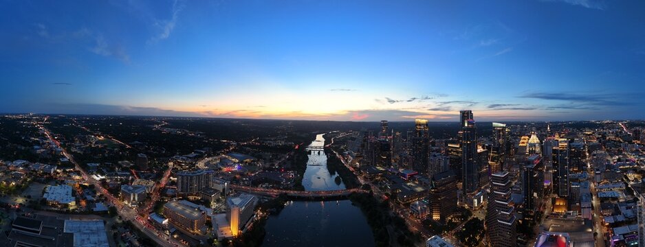 Panorama of downtown Austin during 4th of July celebration