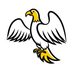 Fototapeta premium Stylized yellow eagle head and claw isolated on a white background, for heraldic or, animal bird raptor