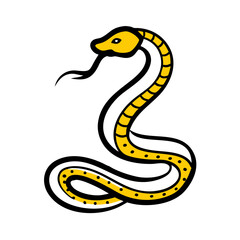 Fototapeta premium Slithering yellow snake with segmented body and black spots isolated on a white background, for serpent