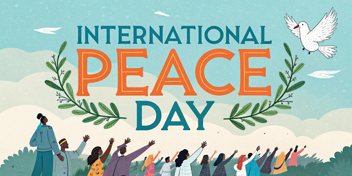 International Peace Day Building Peace Together Poster with Hands and Globe