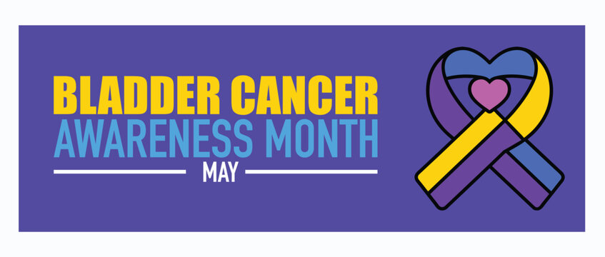 Bladder cancer awareness banner displays a stylized ribbon and heart icon to promote health advocacy during the month of May.