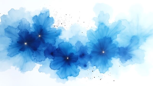 Beautiful blue watercolor flower painting with soft artistic ink wash textures