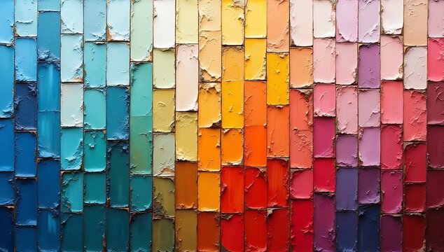 Colorful lipstick makeup swatches arranged in a vertical pattern on a flat surface