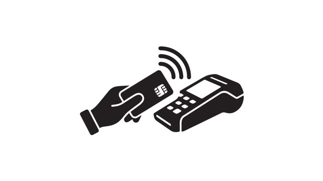 Contactless Credit Card Payment on POS Terminal on White Background