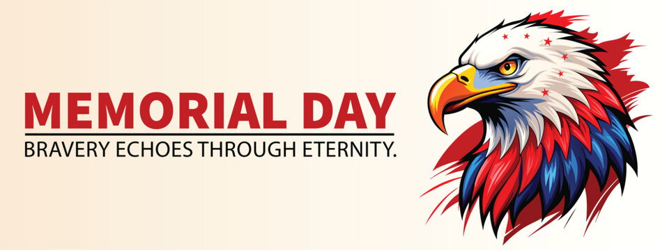 Eagle head icon represents Memorial Day with patriotic red white and blue artistic styling.