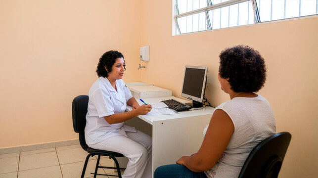 Brazilian Woman During Preventive Healthcare Consultation at Public Health Clinic