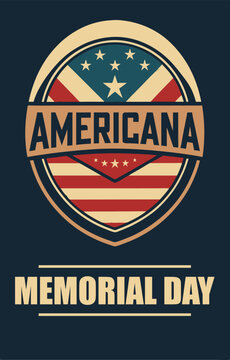 Americana emblem featuring stars and stripes commemorates Memorial Day with a classic vintage design.