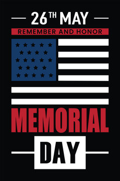 Flag design featuring stars and stripes commemorates Memorial Day with a solemn tribute to fallen soldiers.