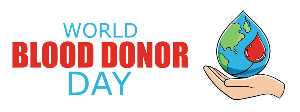 Hand holding a globe shaped blood drop signifies the importance of global donation on World Blood Donor Day.
