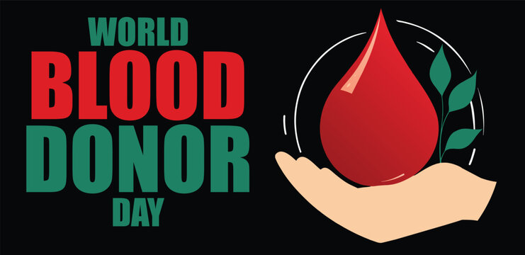 Human hand holds a blood drop symbol to promote the importance of donating blood for health.