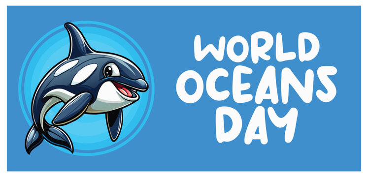 Orca whale swims in a circular motion to celebrate the preservation of our marine ecosystems.