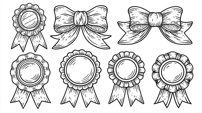 A collection of hand-drawn ribbons and awards in various designs.