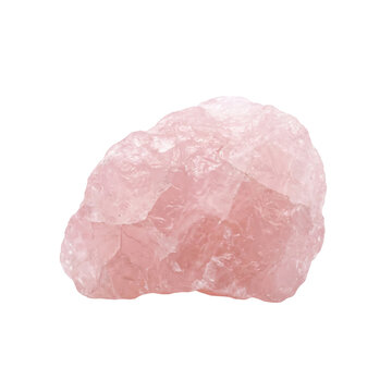 Raw rose quartz crystal chunk on transparent background