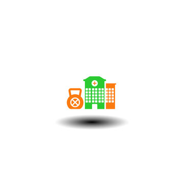 Vector illustration of hospital and sports kettlebell with cross. Symbol of health care staffing shortages.