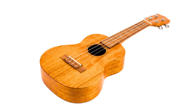 Isolated Soprano Ukulele Natural Honey Wood with Four Strings