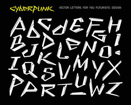 Cyberpunk futuristic alphabet vector font. Editable sci fi uppercase lettering set for gaming, technology branding, logos, posters, UI design and digital typography
