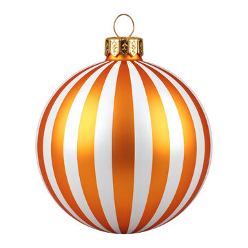 Christmas bauble ornament featuring vertical orange and white stripes for seasonal holiday home decoration and festive winter tree trimming