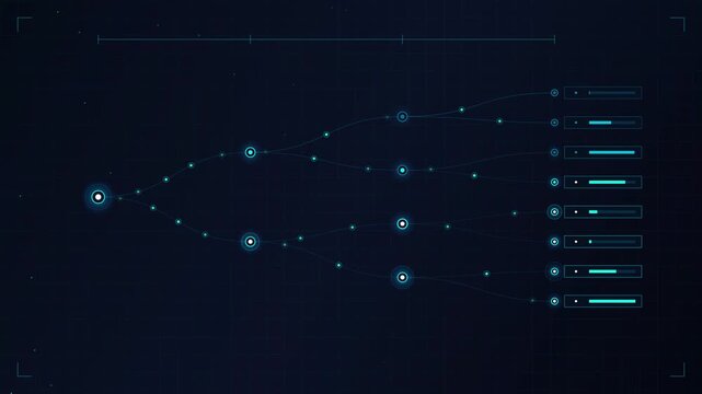 Futuristic Digital Neural Decision Tree Flow HUD Interface