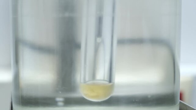  Close-up of scientist holding test tube with colorful chemical liquid in modern laboratory research