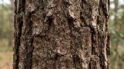Fototapeta premium Close up view of rustic brown tree bark texture showcasing natural patterns and details