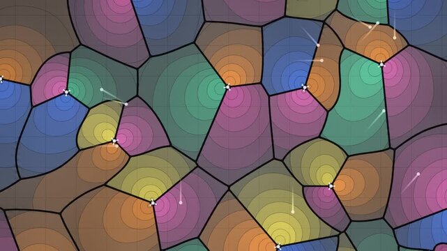 Cellular Coverage Prediction Map With Three-Sector Base Stations and Handover Trails, Seamless Loop in cool cobalt tones