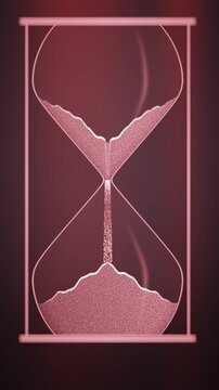 Falling sand grains inside an hourglass forming a cone pile abstract seamless loop in cool rose tones vertical 9:16