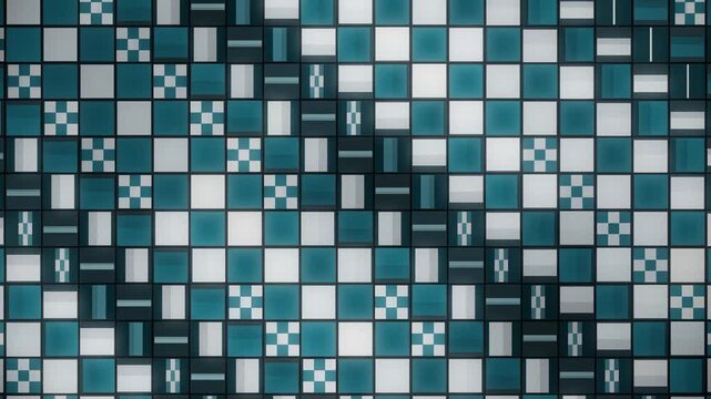 Japanese Ichimatsu Checkered Pattern Tiles Flipping in Rhythmic Waves Seamless Loop in calm slate tones