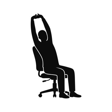 Man stretching arms while sitting in office chair