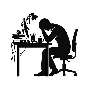 Silhouette of exhausted office worker at desk