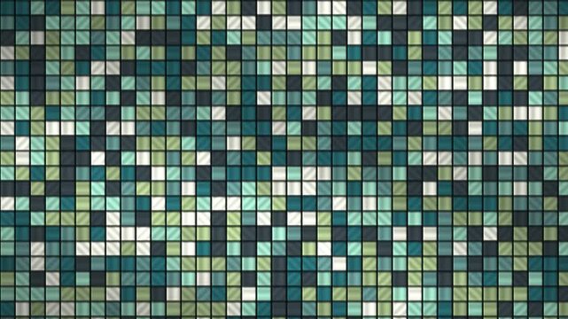 Ceramic Tile Wall Shuffling by Whole Row and Column Slides, Seamless Loop Motion Background in soft green tones