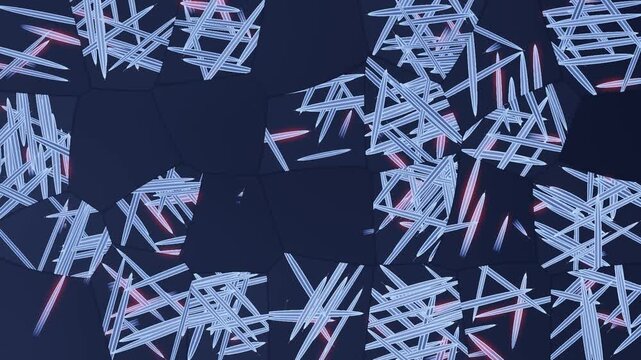 Martensite Laths Weaving Across Polygonal Steel Grains, Phase Transformation Microstructure Seamless Loop in cool blue tones