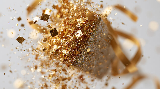 Golden confetti bursts in celebration, creating a festive and joyful atmosphere.