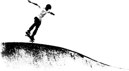 Fototapeta premium Grunge black and white skateboarder stencil jumping on ramp for urban skate poster background