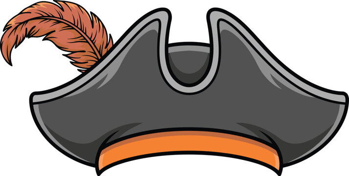 Pirate hat illustration with feather and cocked brim