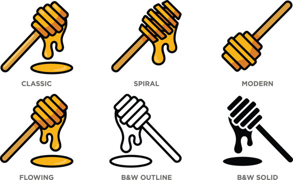 Honey dipper icon set vector design collection