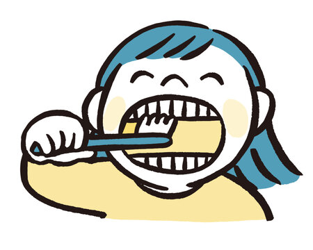 歯磨きをする女の子のイラスト｜子どもの口腔ケア・歯磨き習慣・歯の健康